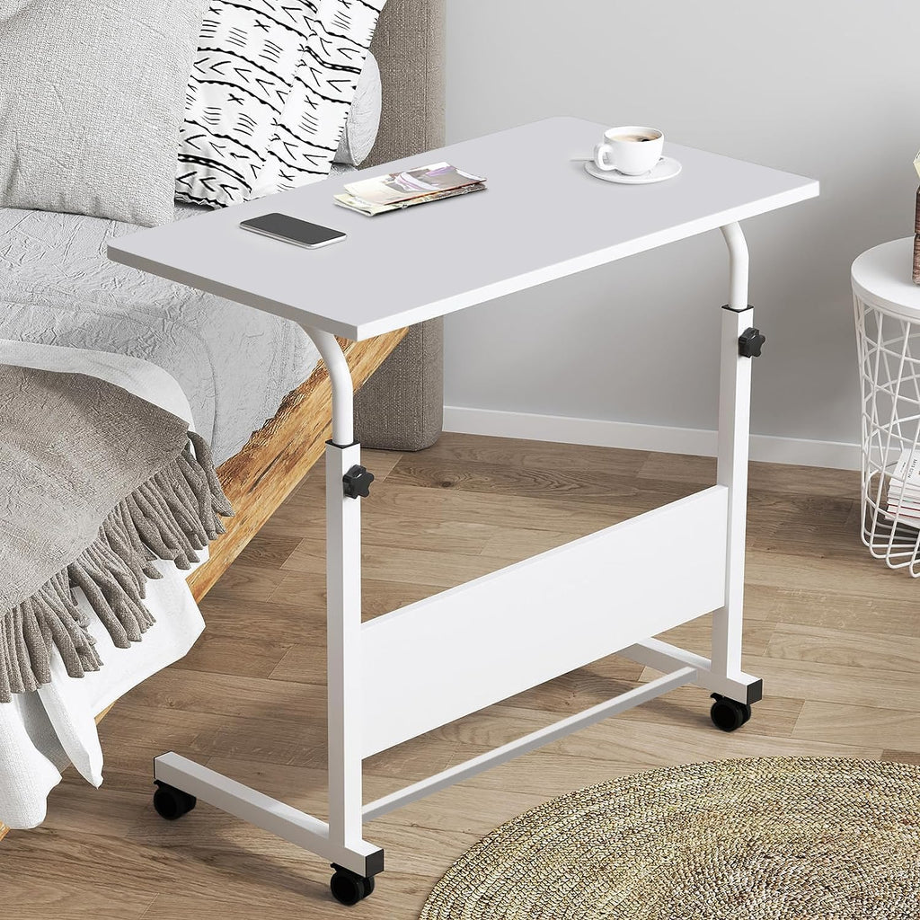 Torche ironwood Multipurpose Height Adjustable Movable Table for Computer & Laptop Table with Wheels (Small-Pearl White)