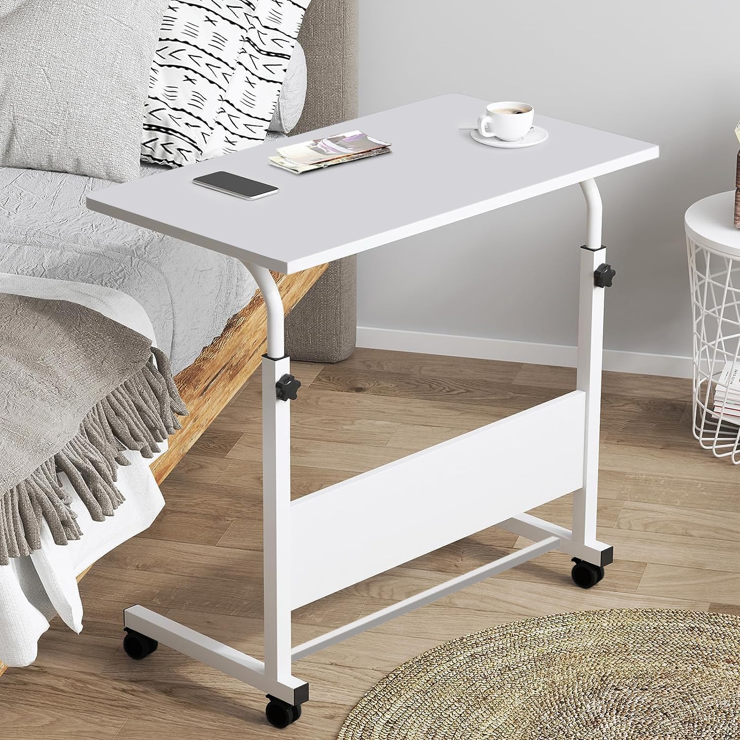 Torche ironwood Multipurpose Height Adjustable Movable Table for Computer & Laptop Table with Wheels (Small-Pearl White)
