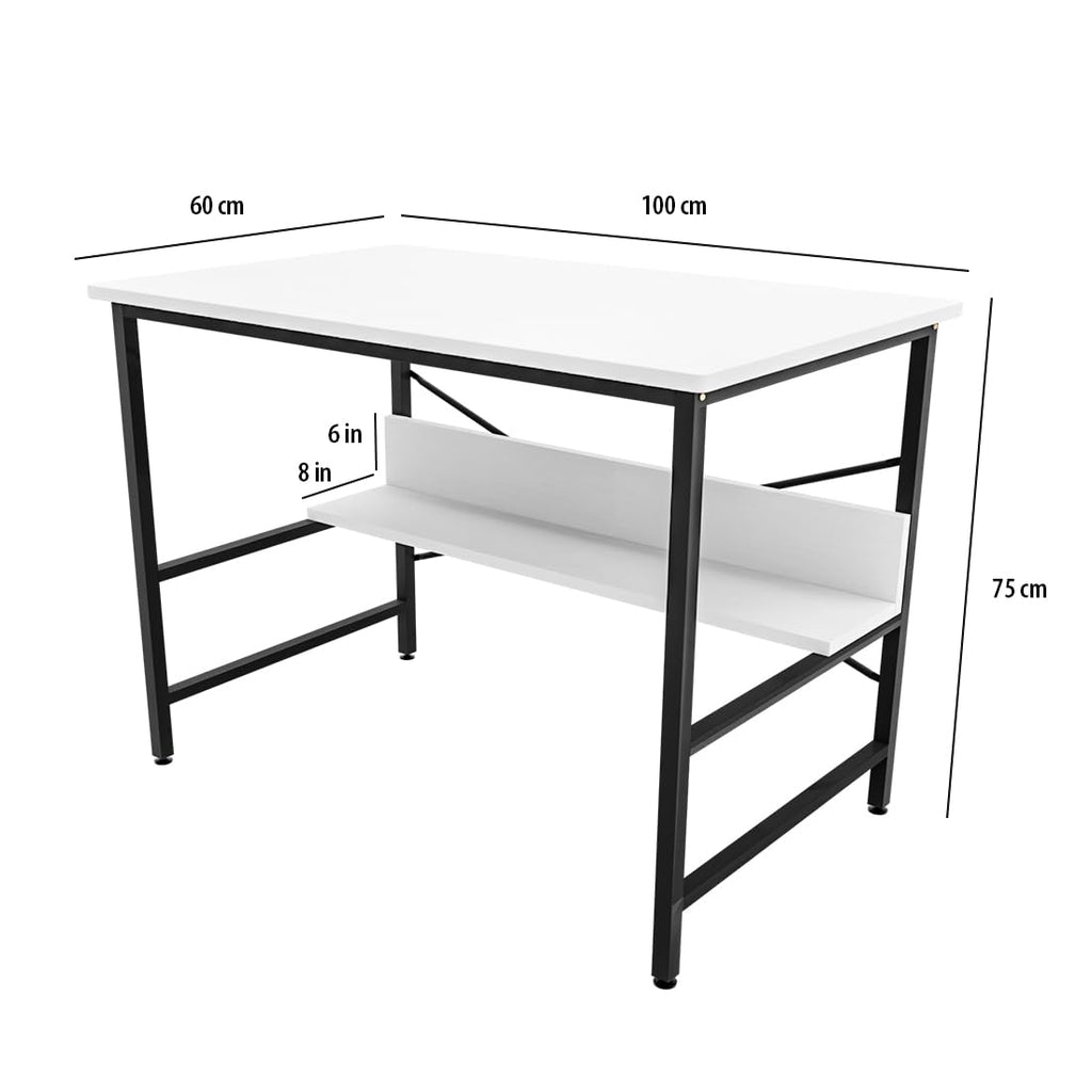 Ark Office Desk and Study Table | 1 Year Warranty | Metal and Century Engineered Wood Desk for Adults & Students (White)