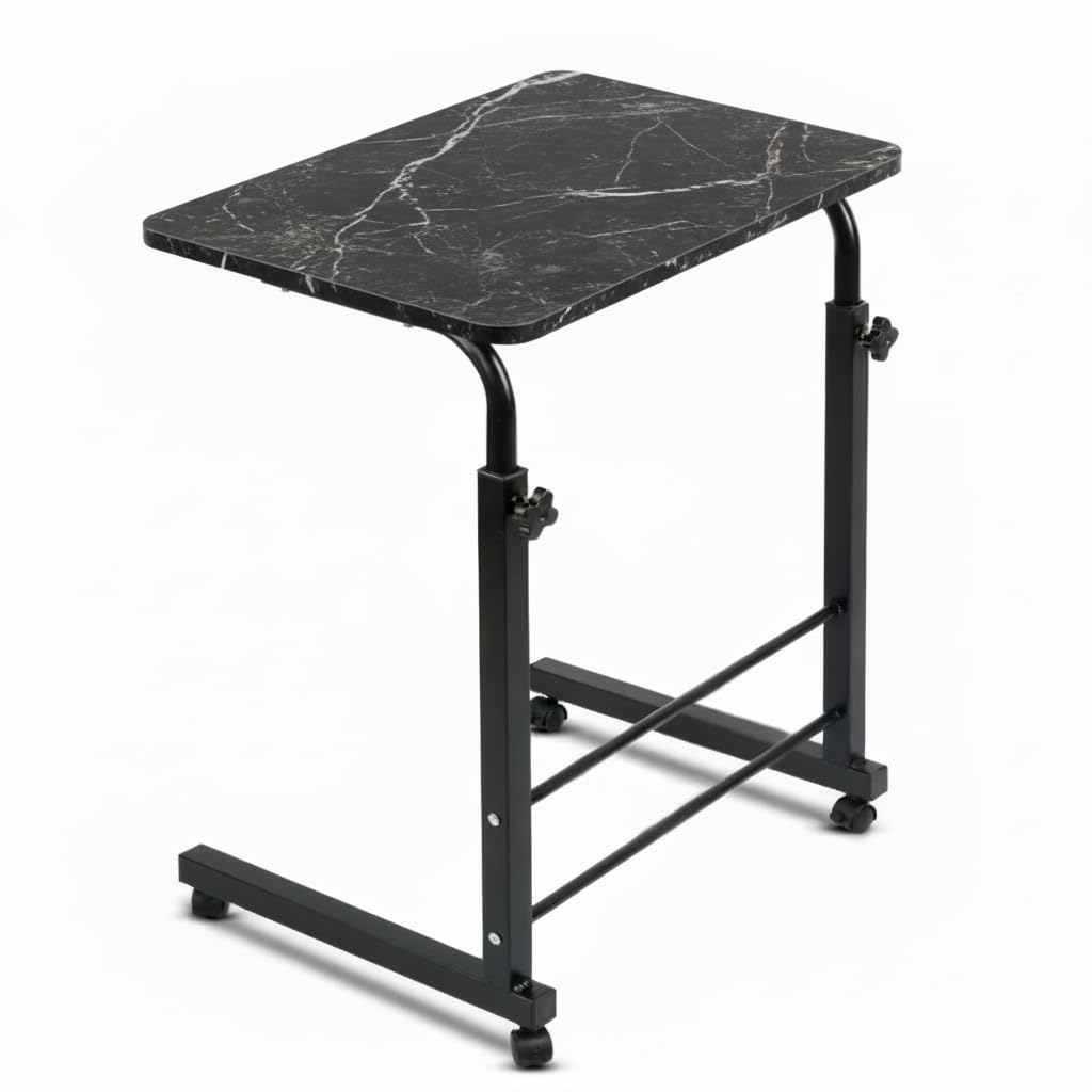 Table/Bed Table/Foldable and Portable Wooden/Writing Desk for Office/Home/School (Dark Marble with Black Leg)
