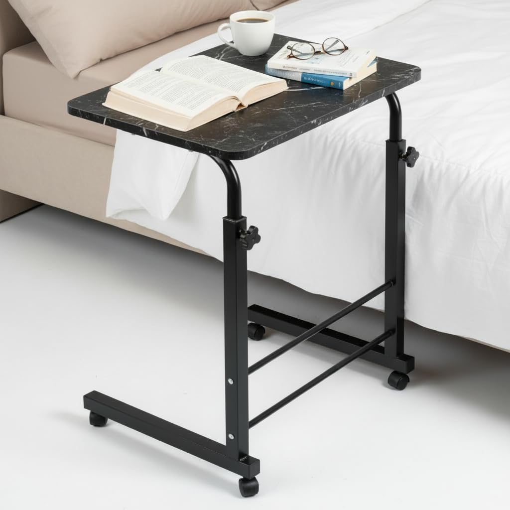 Table/Bed Table/Foldable and Portable Wooden/Writing Desk for Office/Home/School (Dark Marble with Black Leg)