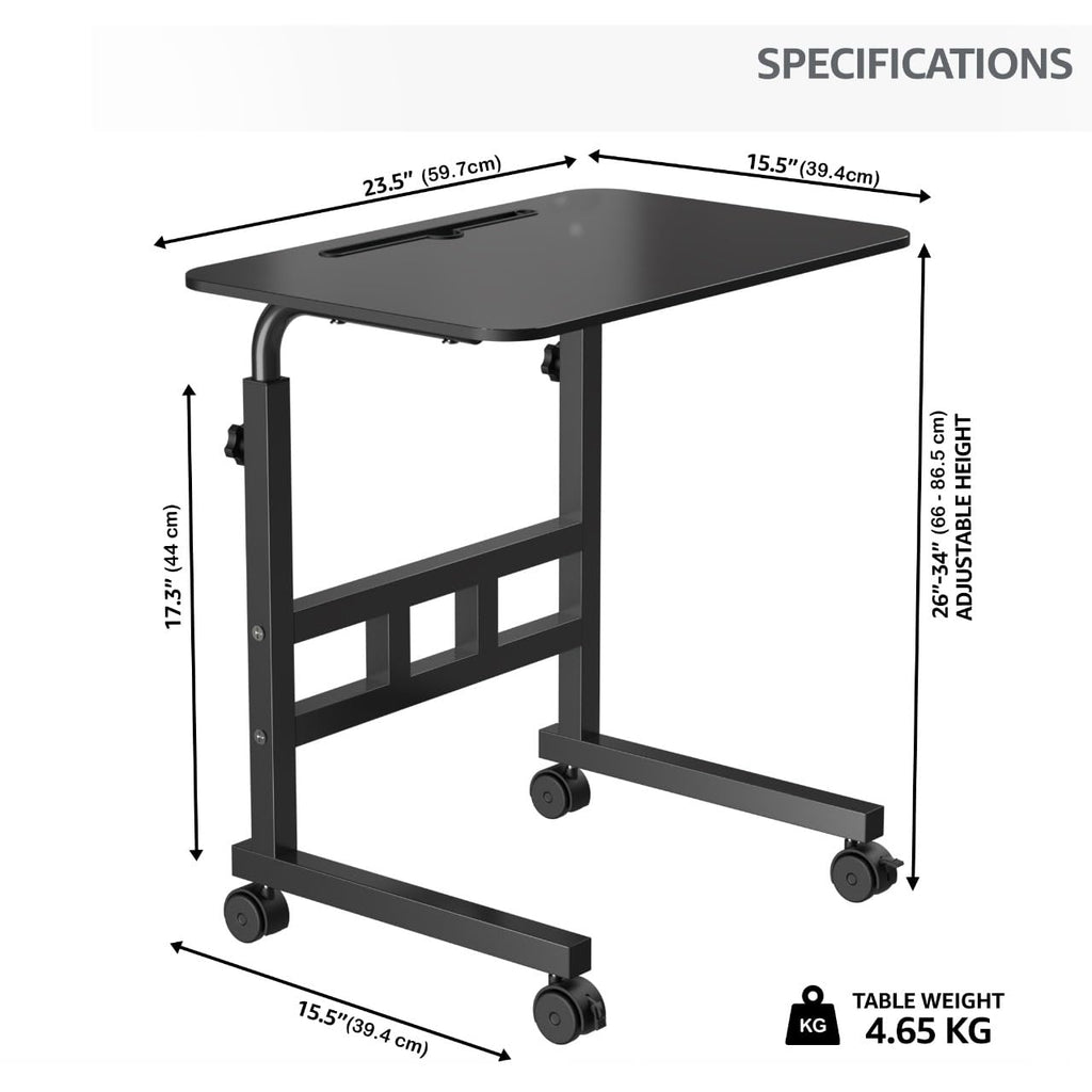 Umi Wooden Multipurpose Adjustable Height Table with Wheels For Work From Home, Study, Office And Bedroom (Without Drawer)