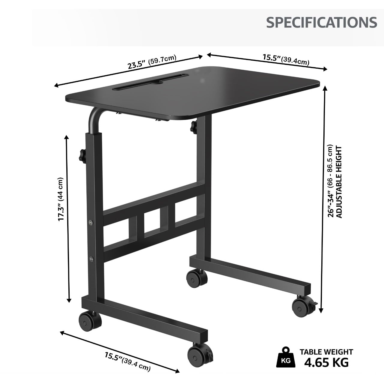 Umi Wooden Multipurpose Adjustable Height Table with Wheels For Work From Home, Study, Office And Bedroom (Without Drawer)