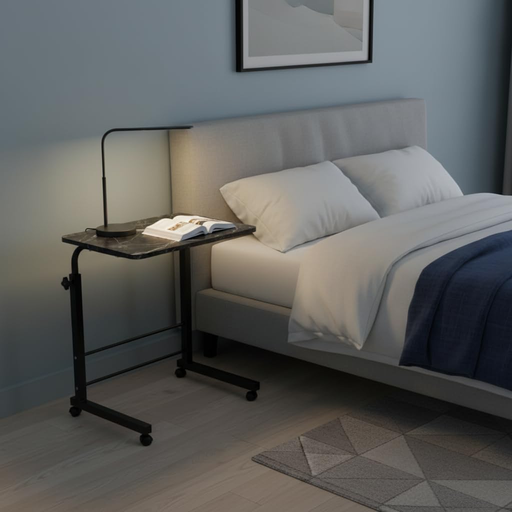 Table/Bed Table/Foldable and Portable Wooden/Writing Desk for Office/Home/School (Dark Marble with Black Leg)