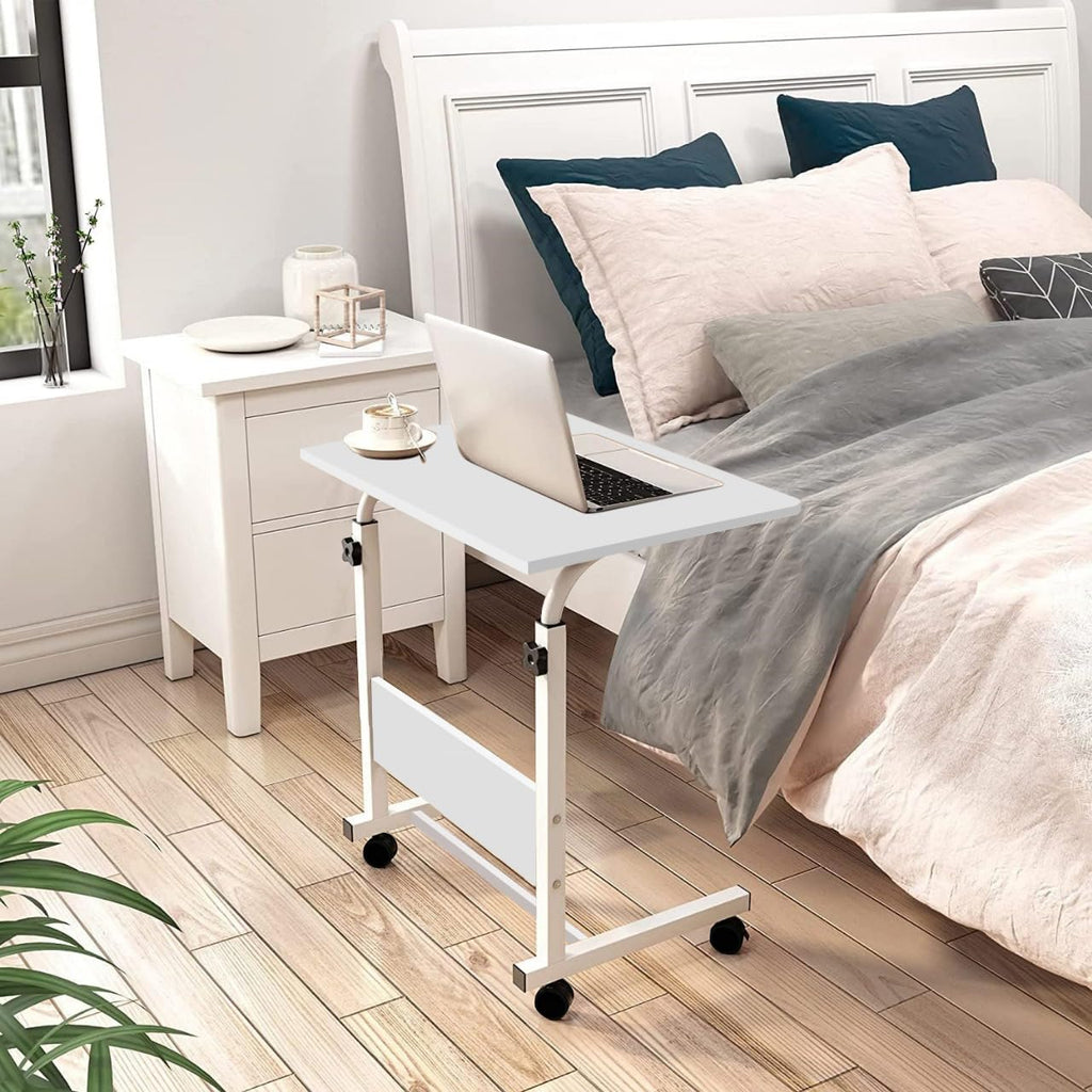 Torche ironwood Multipurpose Height Adjustable Movable Table for Computer & Laptop Table with Wheels (Small-Pearl White)
