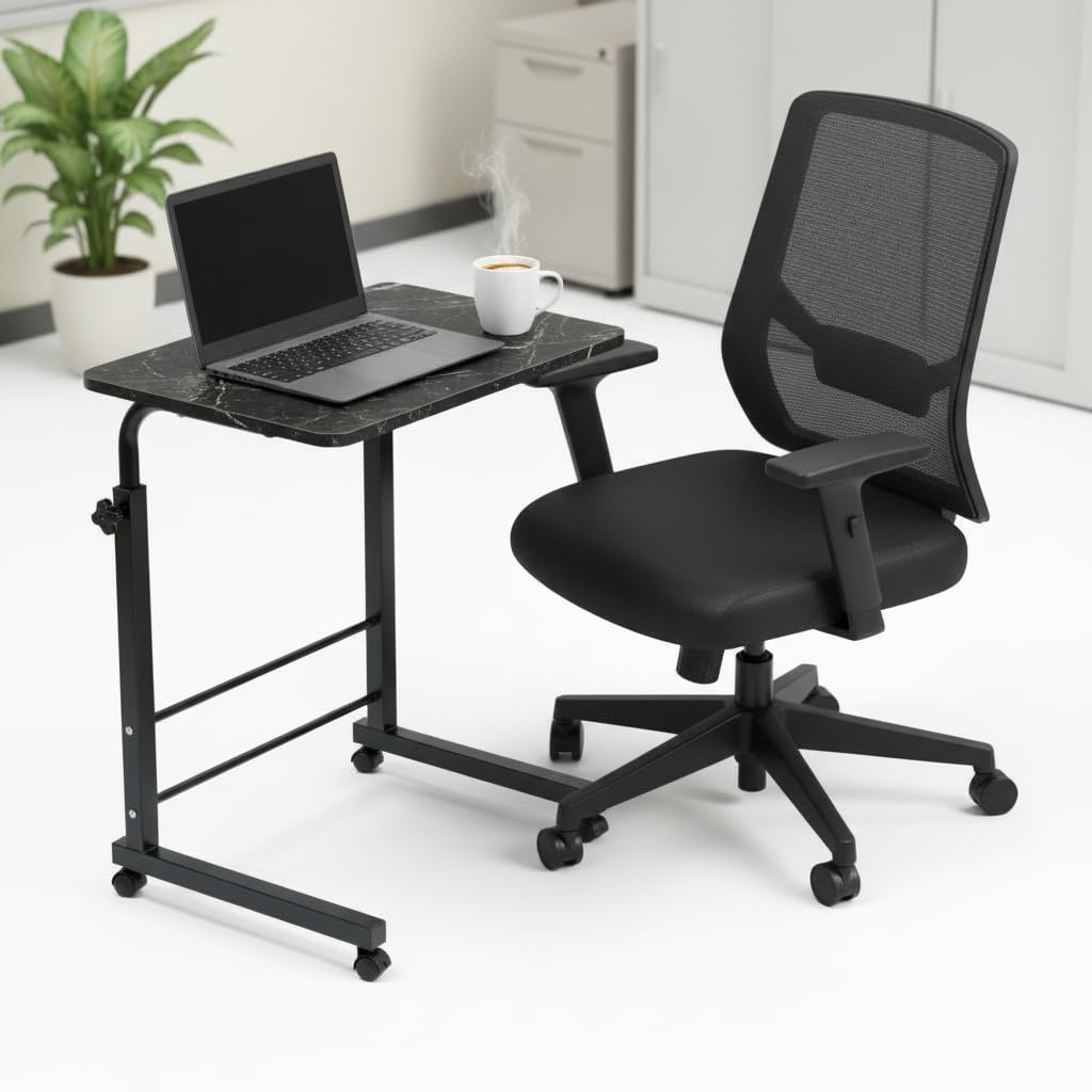 Table/Bed Table/Foldable and Portable Wooden/Writing Desk for Office/Home/School (Dark Marble with Black Leg)
