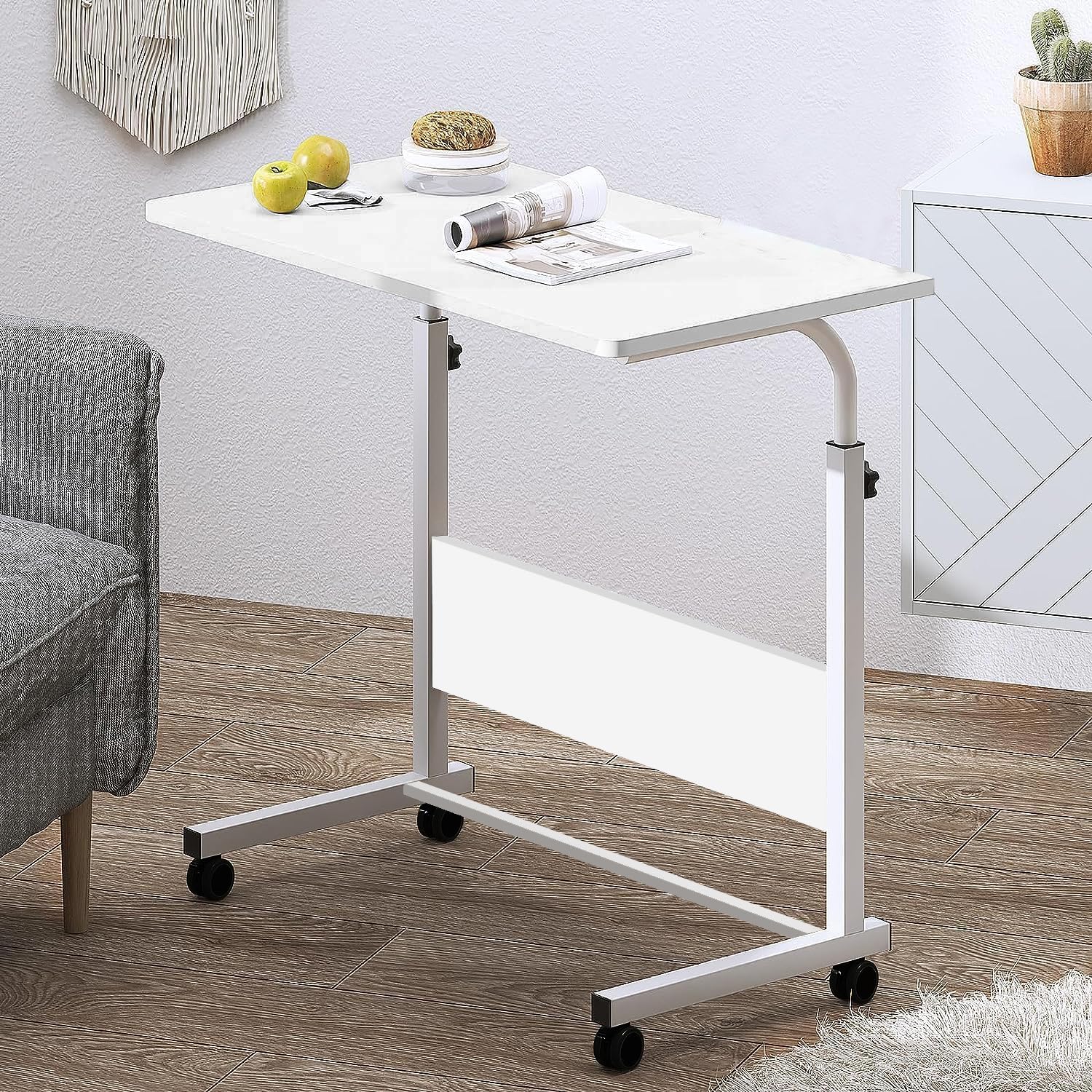 Torche ironwood Multipurpose Height Adjustable Movable Table for Computer & Laptop Table with Wheels (Small-Pearl White)