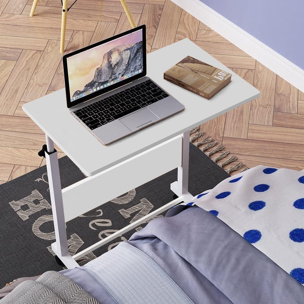 Torche ironwood Multipurpose Height Adjustable Movable Table for Computer & Laptop Table with Wheels (Small-Pearl White)