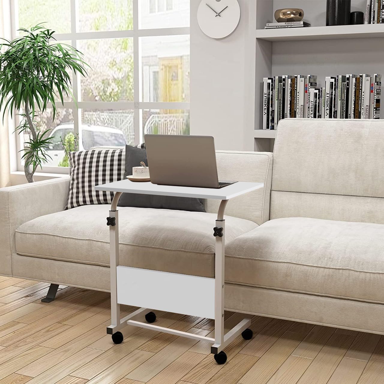 Torche ironwood Multipurpose Height Adjustable Movable Table for Computer & Laptop Table with Wheels (Small-Pearl White)