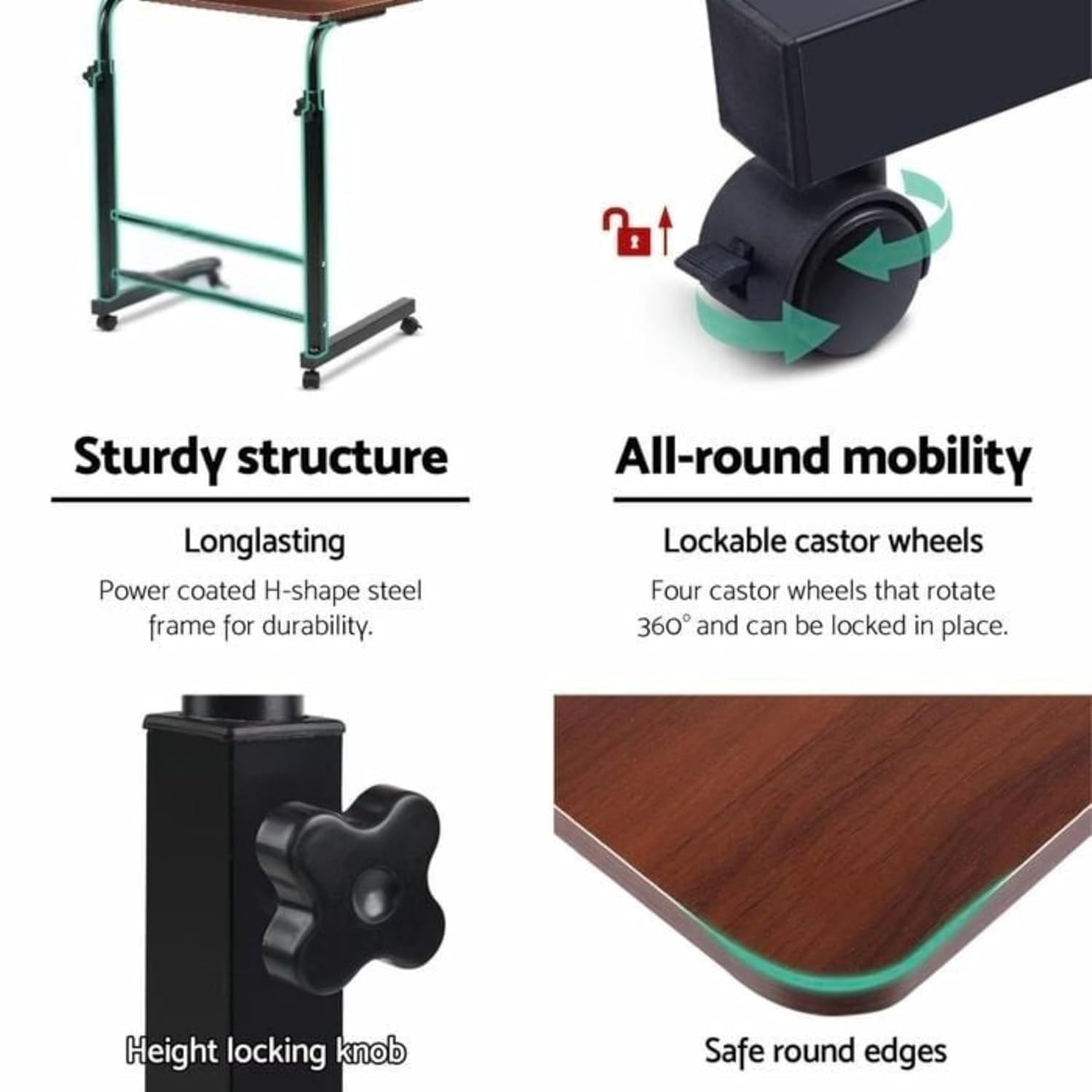 Table/Bed Table/Foldable and Portable Wooden/Writing Desk for Office/Home/School (Dark Marble with Black Leg)
